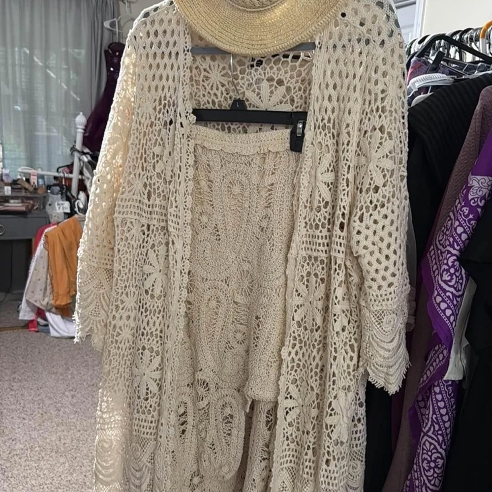 POL Cream Crochet Dress